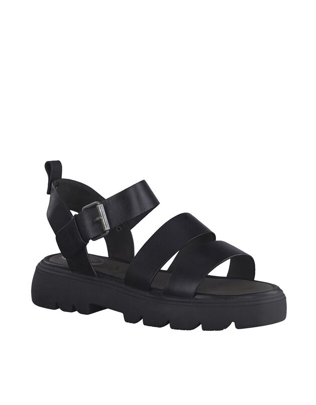 Leren sandalen met meerdere riempjes en gekartelde zool (zwart)
