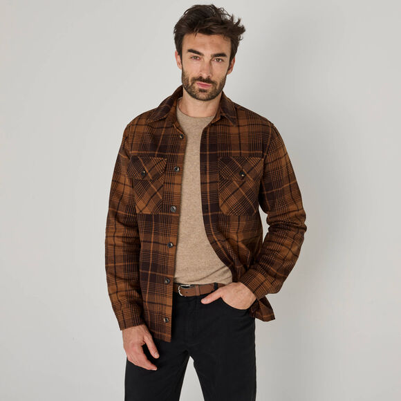 Overshirt met knopen van zware geruite flanel (lichtbruin)