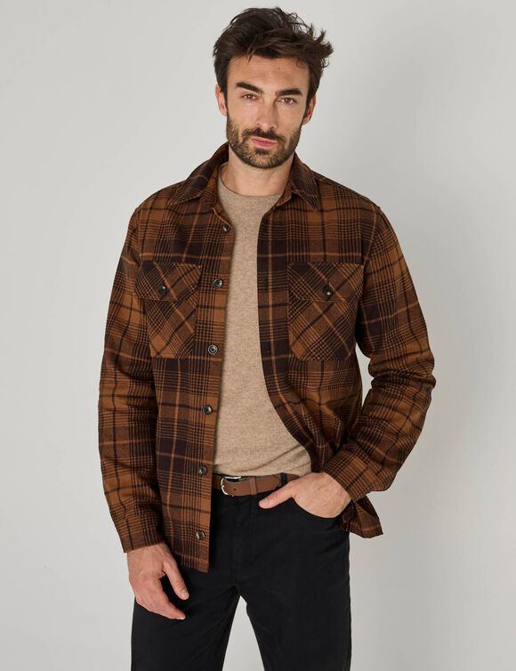 Overshirt met knopen van zware geruite flanel (lichtbruin)