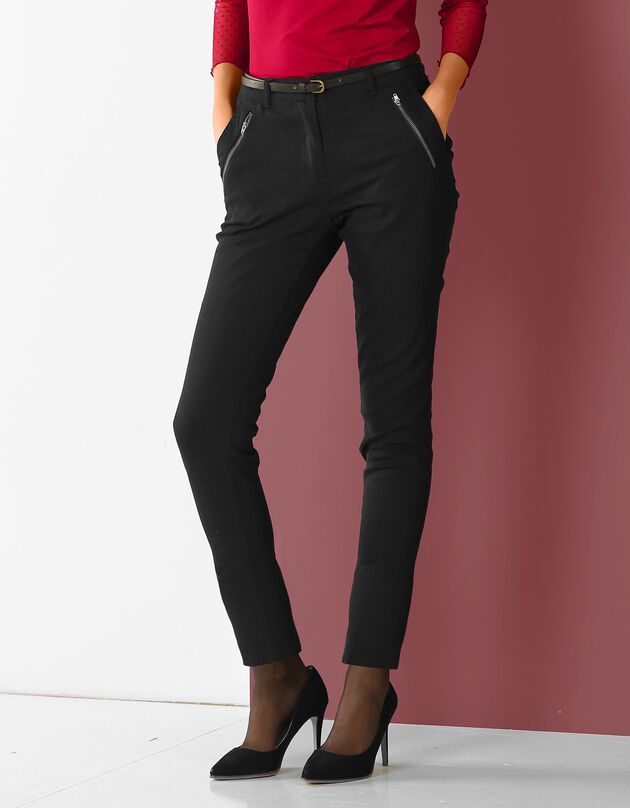 Pantalon 7/8ème fuselé poches zippées, noir, hi-res