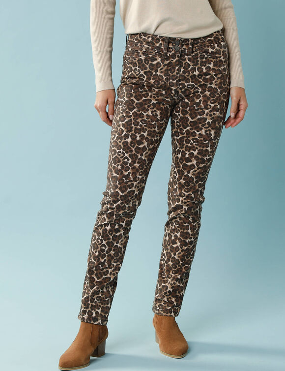 Pantalon droit imprim&eacute; l&eacute;opard, Sp&eacute;cial Petites (taupe / chocolat)
