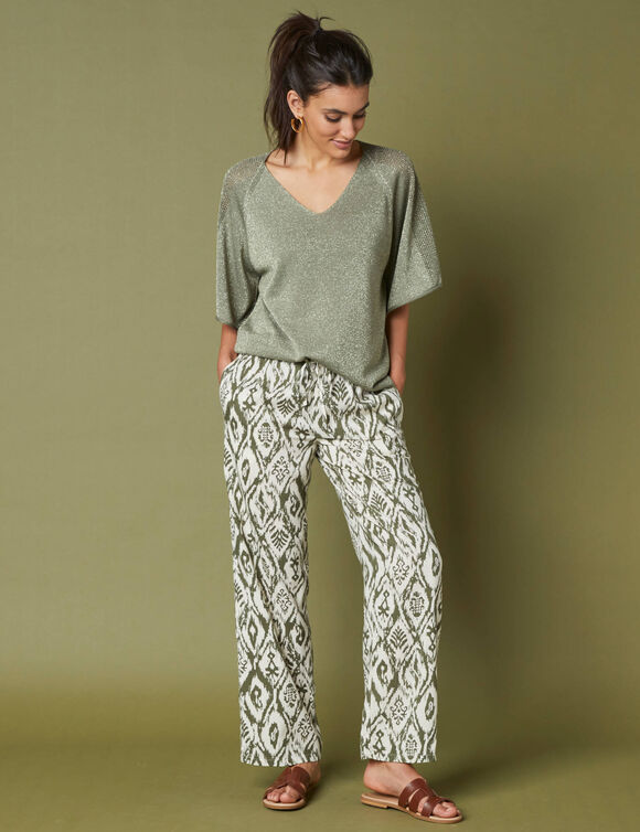 Loose trui in Lurex® tricot (kaki)