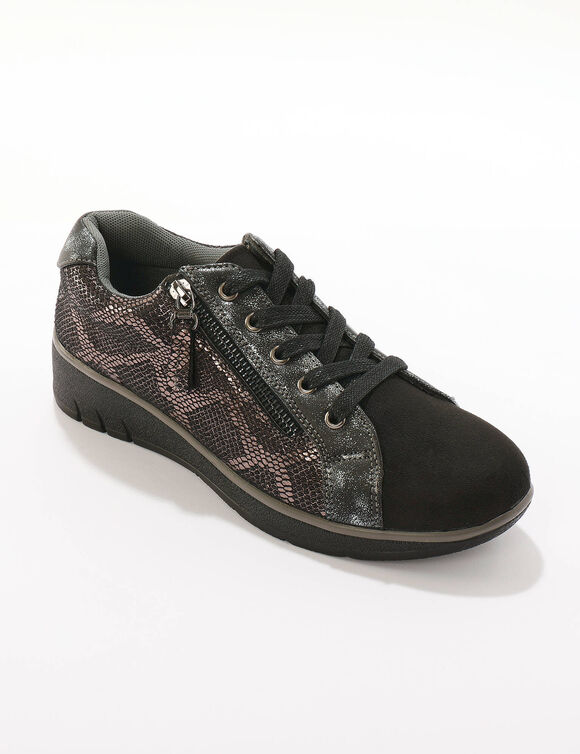 Sneakers met sleehak, fantasiemotief en suedine (zwart)