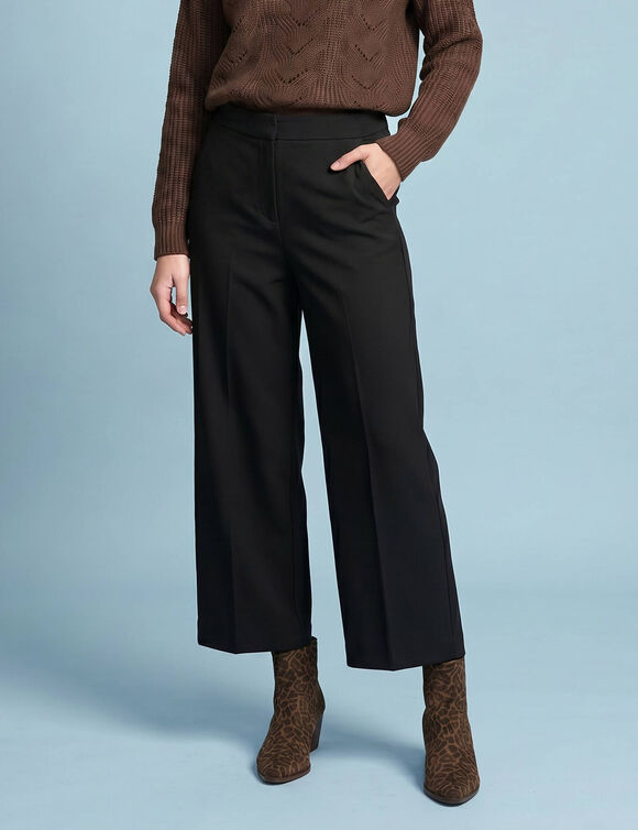 Pantalon taille haute effet jupe-culotte, sp&eacute;cial Petites (noir)