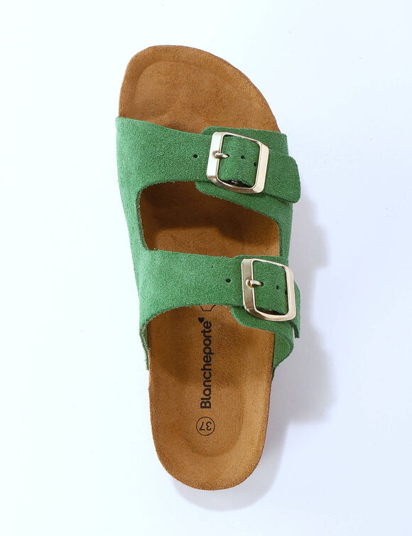 Mules en cuir 2 boucles réglables (vert)
