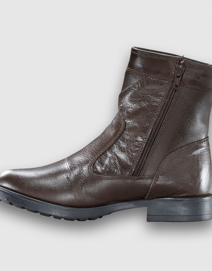 Botillons zippés cuir fourrés laine - jusqu'au 46, marron Botillons zippés cuir fourrés laine - jusqu'au 46, marron, hi-res image number 1