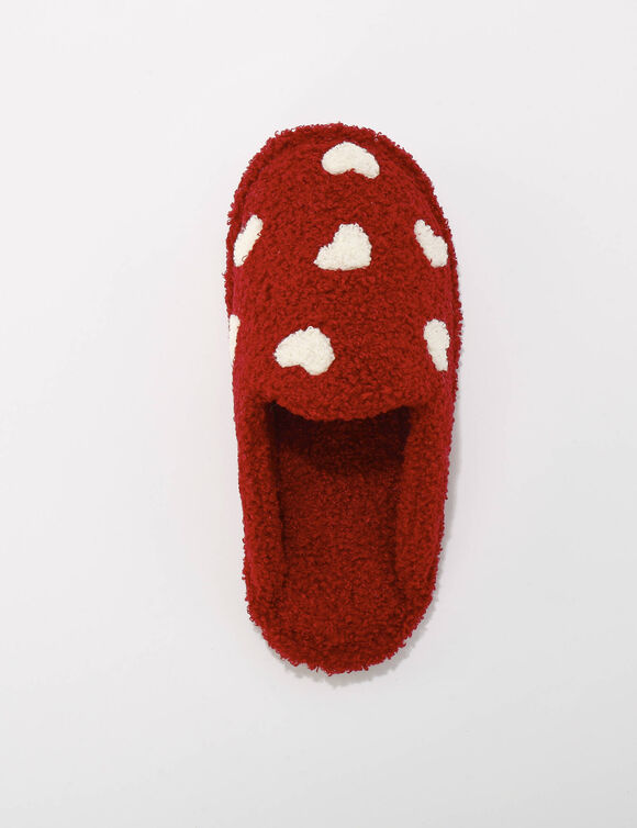 Chaussons forme mules imprimé coeur (rouge)