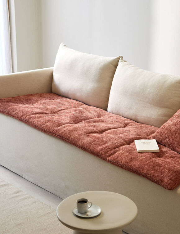 Long coussin de canap&eacute; tissage chenille (rose blush)