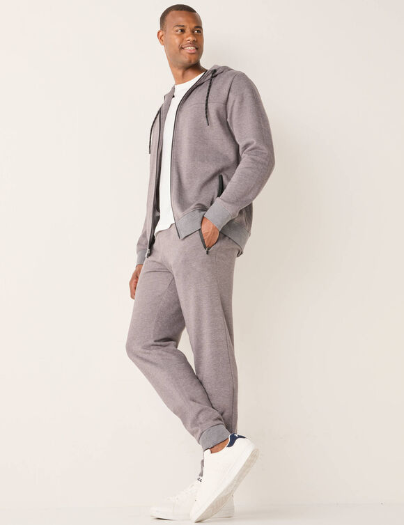 Sweat zippé à capuche molleton gratté détails contrastés (gris chiné)