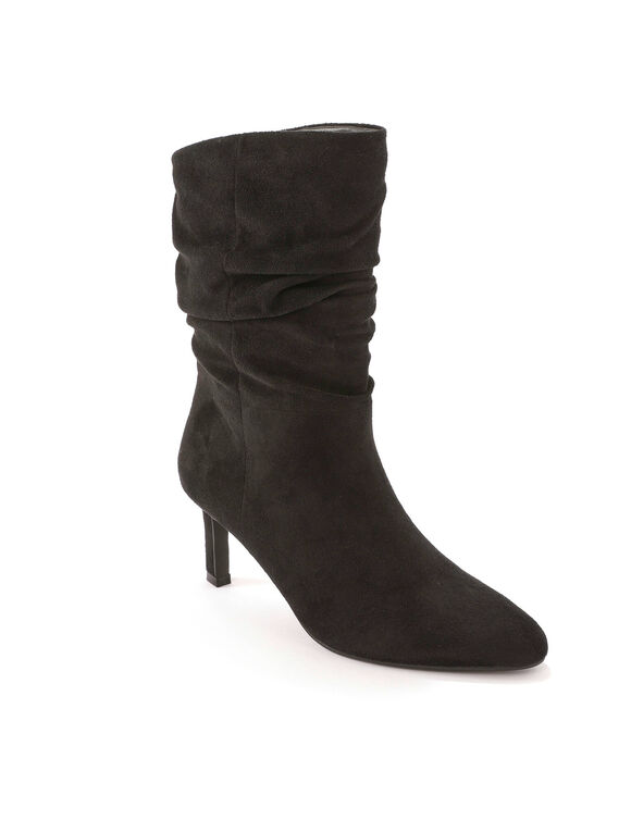 Bottes pliss&eacute;es en su&eacute;dine, talon fin (noir)