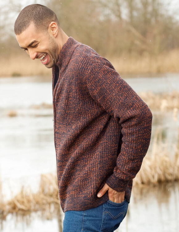 Gilet zippé côte anglaise 30% laine (orange mouliné)