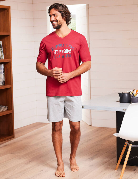 Shortama met letterprint (bordeaux / chin&eacute; grijs)