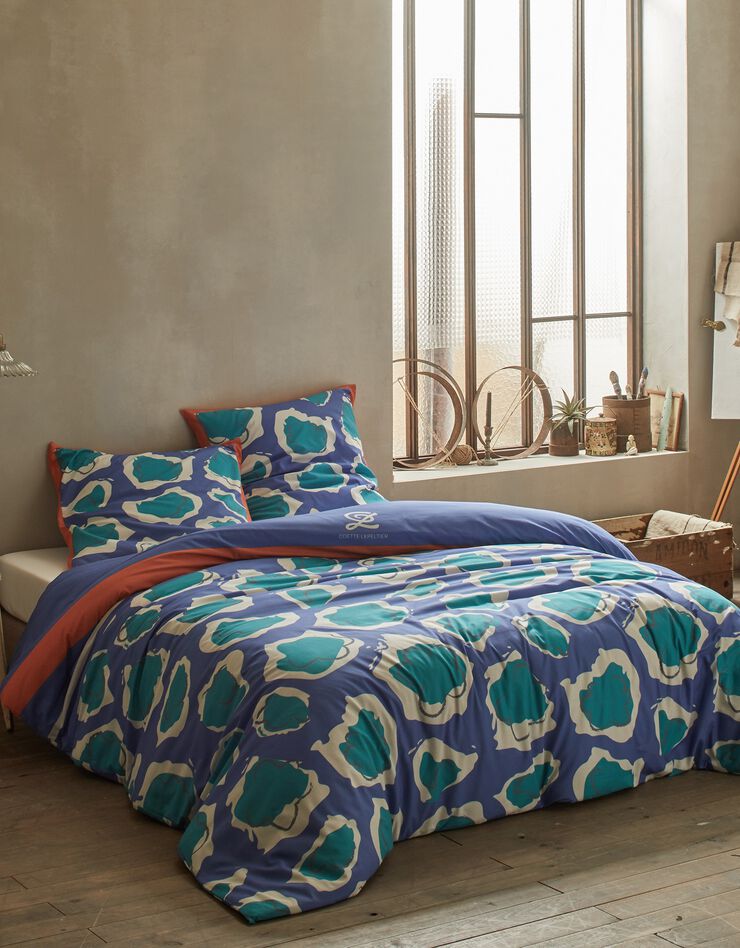 Bedrukt bedlinnen, collectie Odette Lepeltier (blauw / groen)