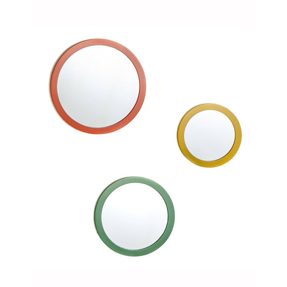 Miroir rond color&eacute; - lot de 3 (jaune/corail/vert)