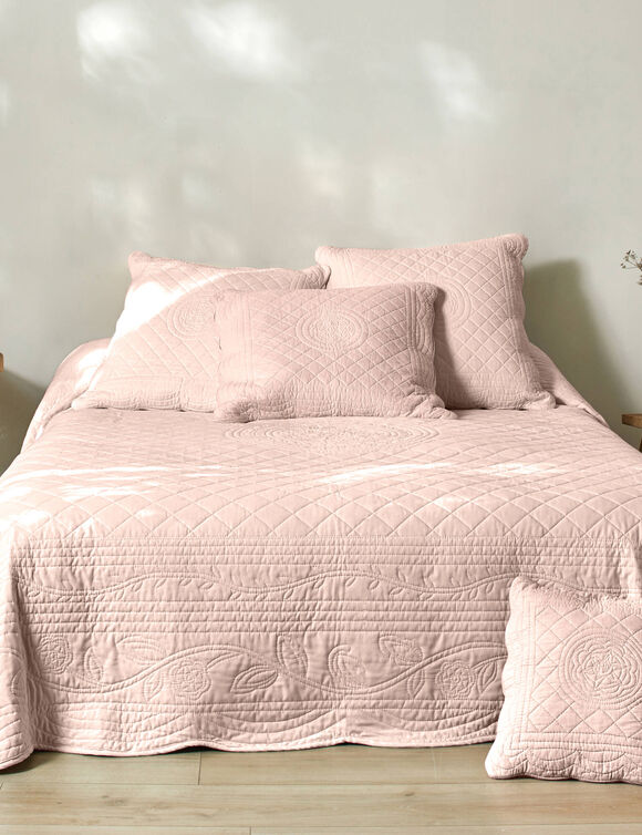 Couvre-lit uni style boutis Cassandre  (rose thé)