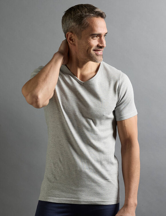 T-shirt sous-v&ecirc;tement homme col V manches courtes chaleur douce - lot de 2 (gris)