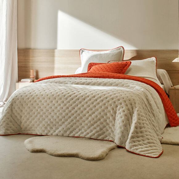 Couvre-lit réversible microfibre matelassée/sherpa (terracotta)
