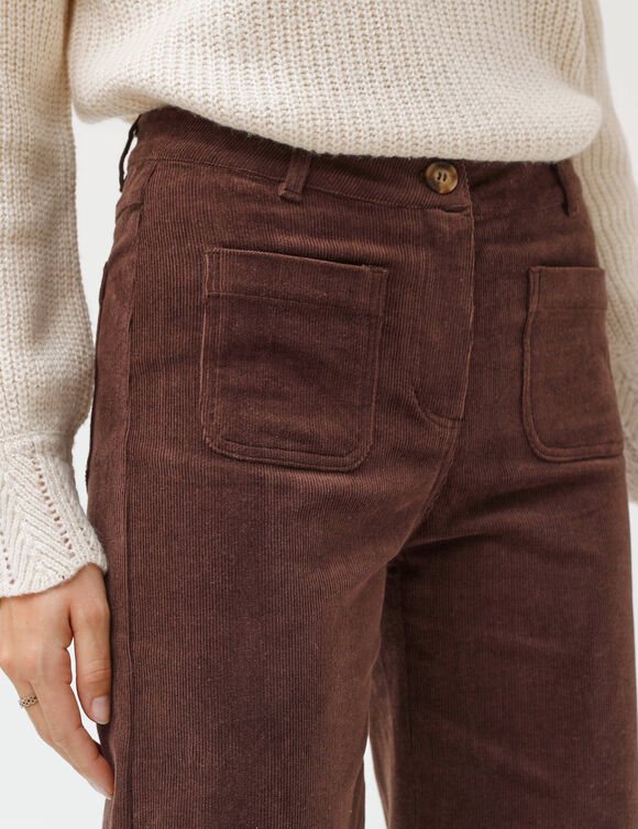Pantalon velours coupe large taille haute, grande stature (chocolat)