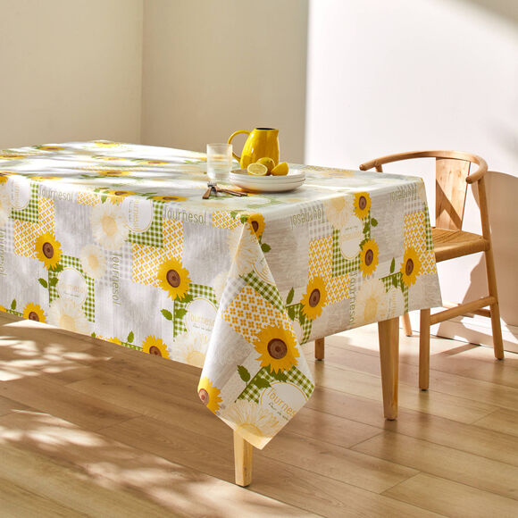 Zonnebloemprint tafelkleed (grijs / geel)