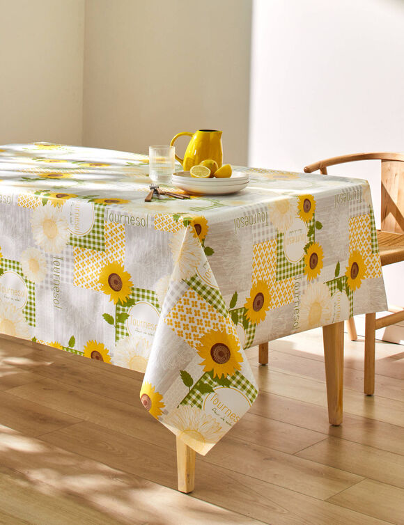 Nappe toile cirée imprimé tournesols (gris / jaune)