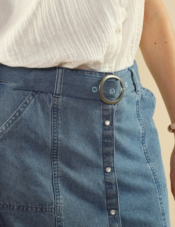 Rok in jeans met A-lijn, drukknoopsluiting (bleached)