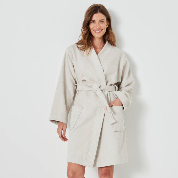 Peignoir court adulte col kimono éponge bouclette (sable)
