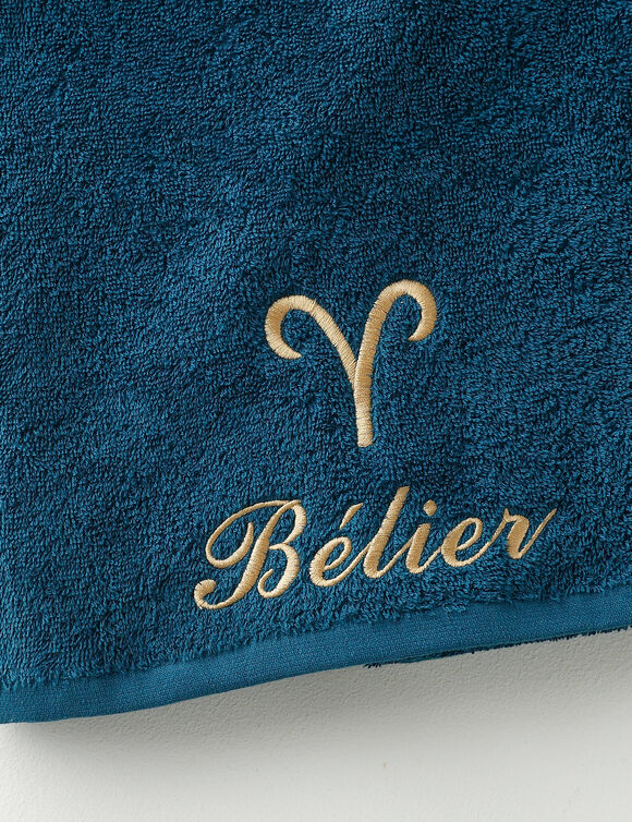 Serviettes de bain brodées Bélier - 420g/m2 (pauwblauw)