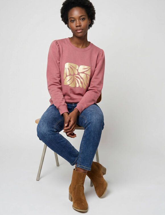 T-shirt manches longues, imprim&eacute; brillant (rose gris&eacute;)