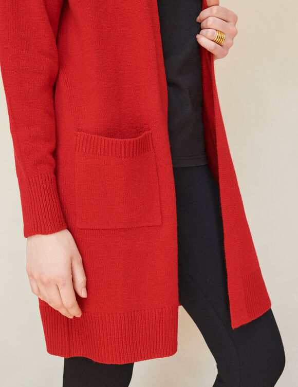 Gilet long porter ouvert, col V (rouge)
