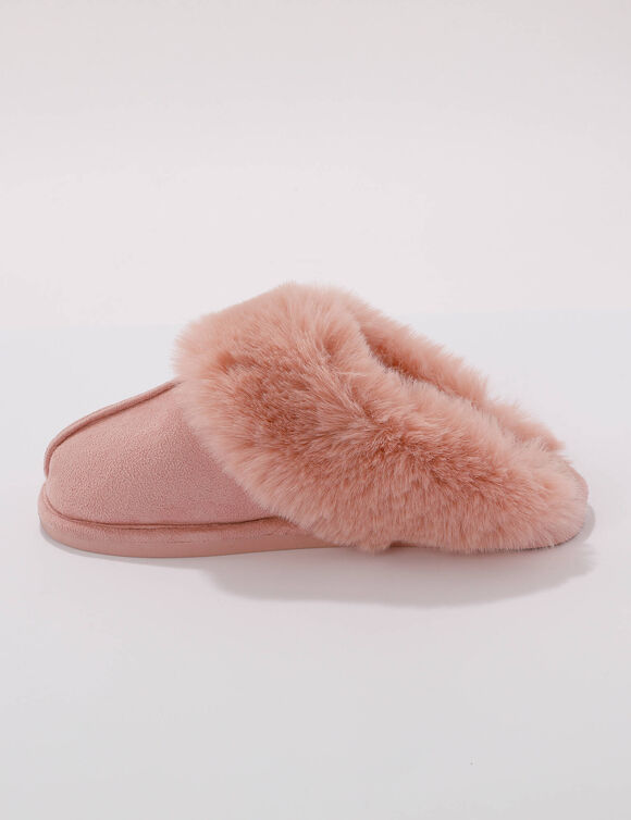 Chaussons mules col fourr&eacute; (rose)