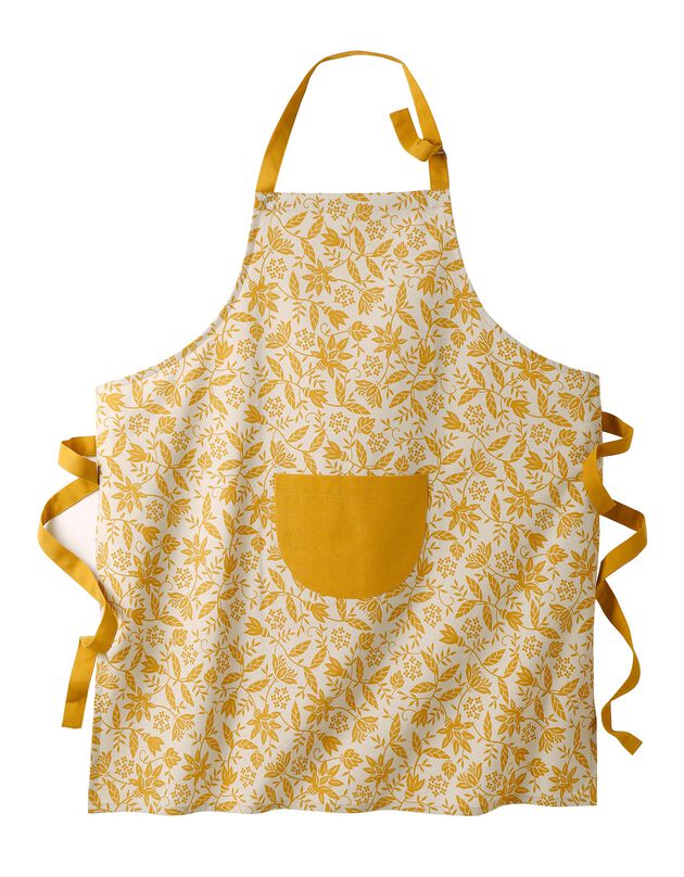 Tablier de cuisine forme bavette imprimé fleurs indiennes - coton (jaune)