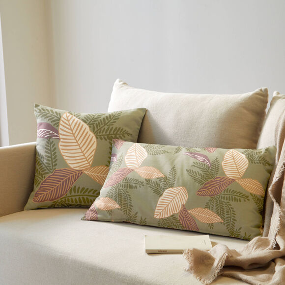 Housse de coussin rectangulaire imprim&eacute; feuilles - lot de 2 (vert)