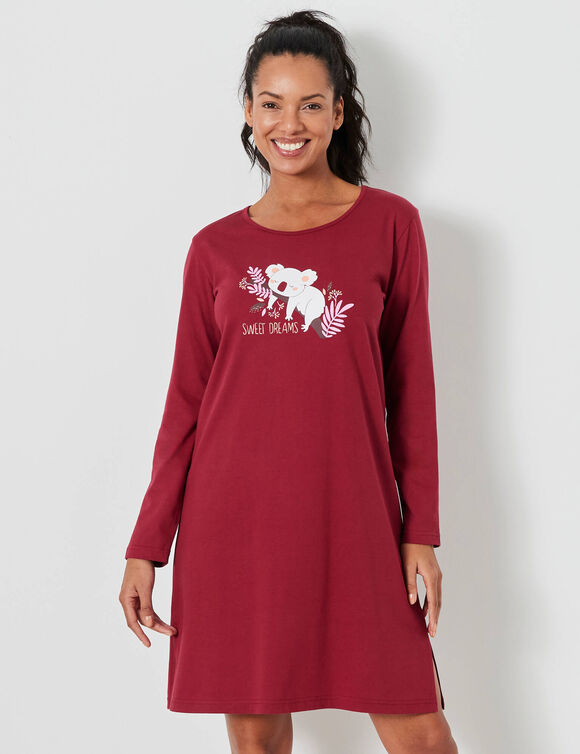 Chemise de nuit courte imprim&eacute;e koala (cerise)