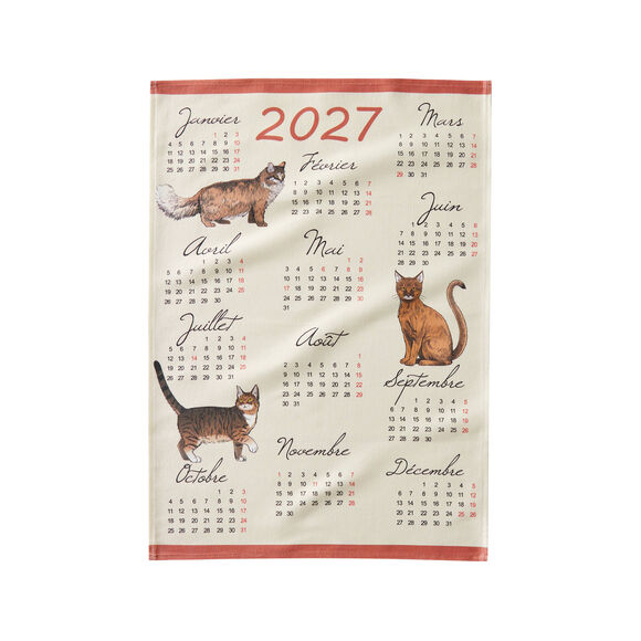 Theedoek met kalender: honden, poezen en vogels - set van 3 (veelkleurig)