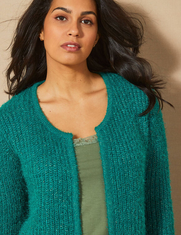 Paletotvest in zacht fantasietricot (smaragdgroen)