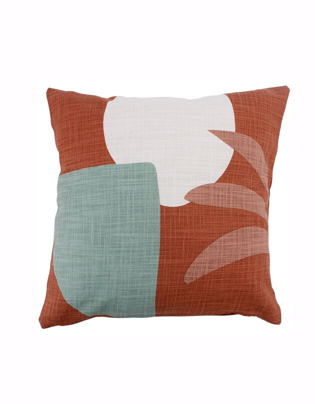 Coussin illustration soleil (terracotta / blanc)