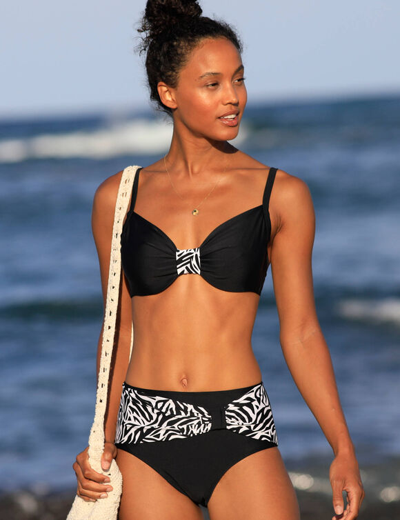 Bas de maillot de bain taille haute uni - effet drapé (noir)