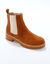 Chelsea boots in splitleer, dikke, geribbelde zool (karamel)