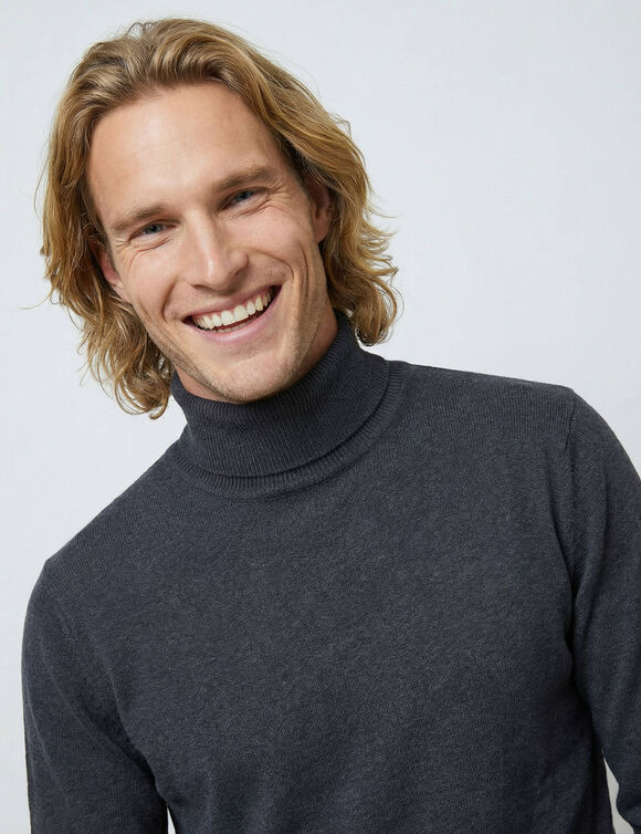 Pull col roul&eacute; en laine m&eacute;lang&eacute;e (anthracite)