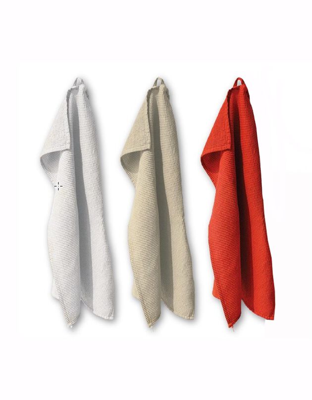 Torchon de cuisine uni nid d'abeille - lot de 3 (blanc / beige / rouge)