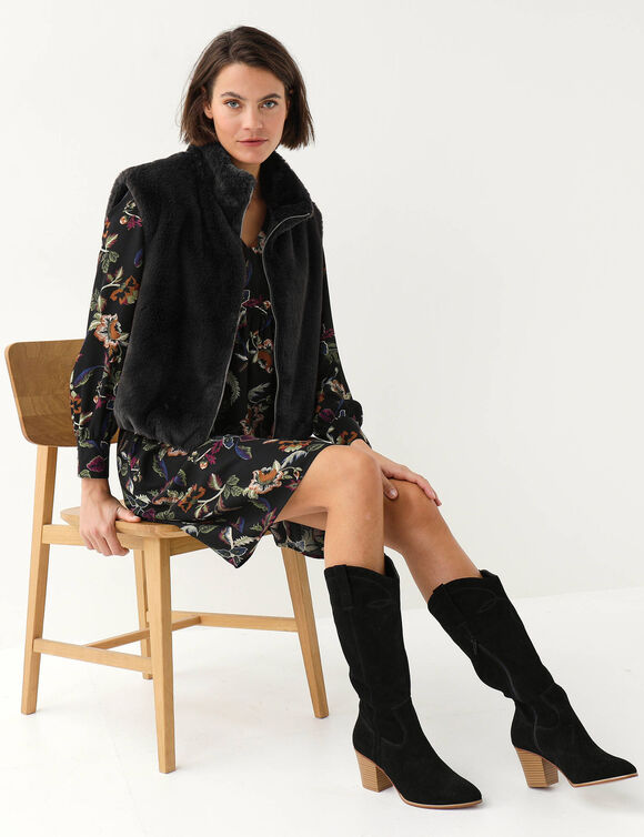 Veste sans manches zipp&eacute;e, mati&egrave;re duveteuse (noir)