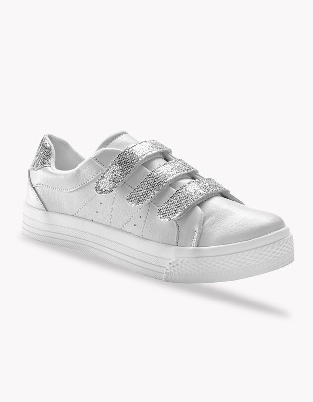 Sneakers met glitters en scratchsluiting - wit/zilverkleur (wit)