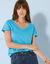 Effen T-shirt met V-hals en korte mouwen, katoen (turkooisblauw)