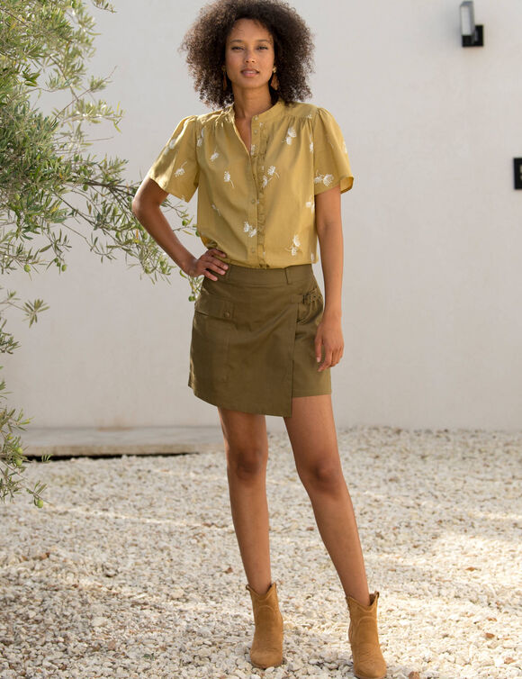 Chemisier manches courtes col officier, imprimé (vert olive)