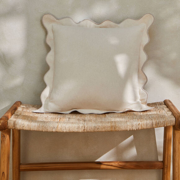Coussin uni coton finition feston (naturel)
