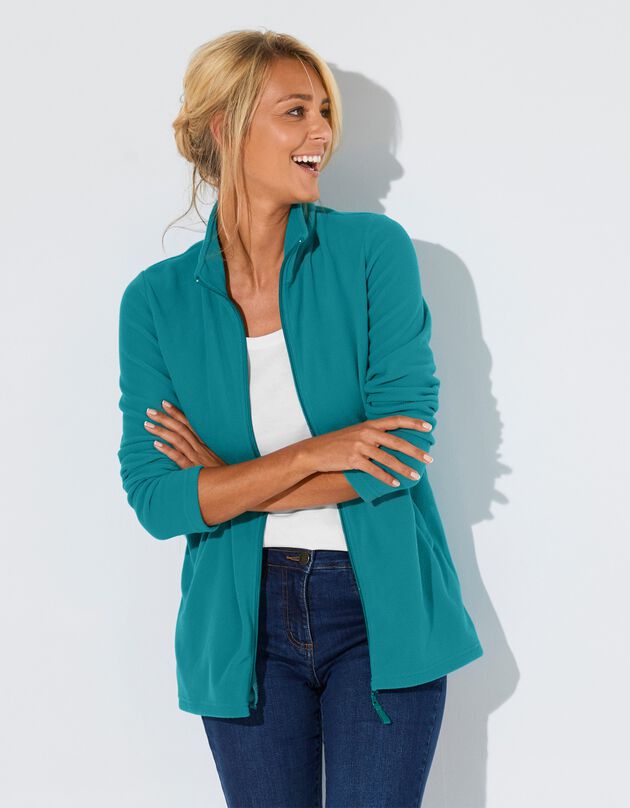 Fleecejasje met rits en lange mouwen (eendenblauw)