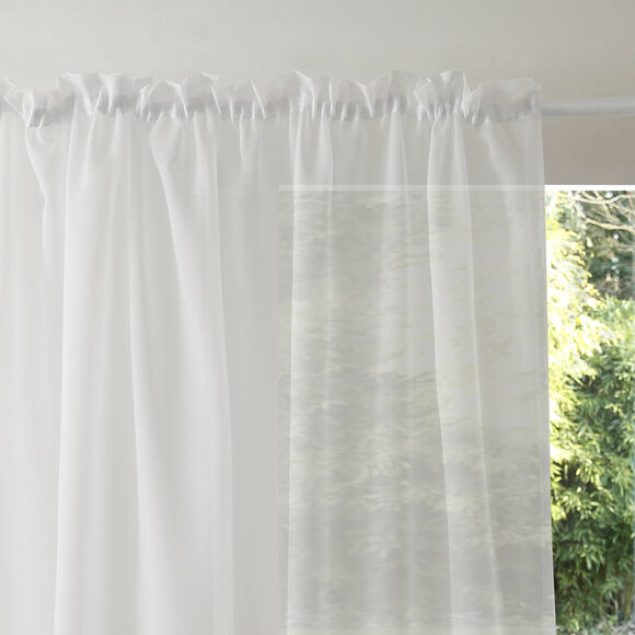 Effen voilegordijn met fronsgalon (wit)