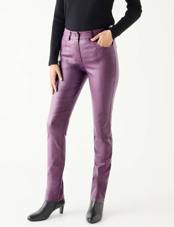 Pantalon droit enduit (prune)