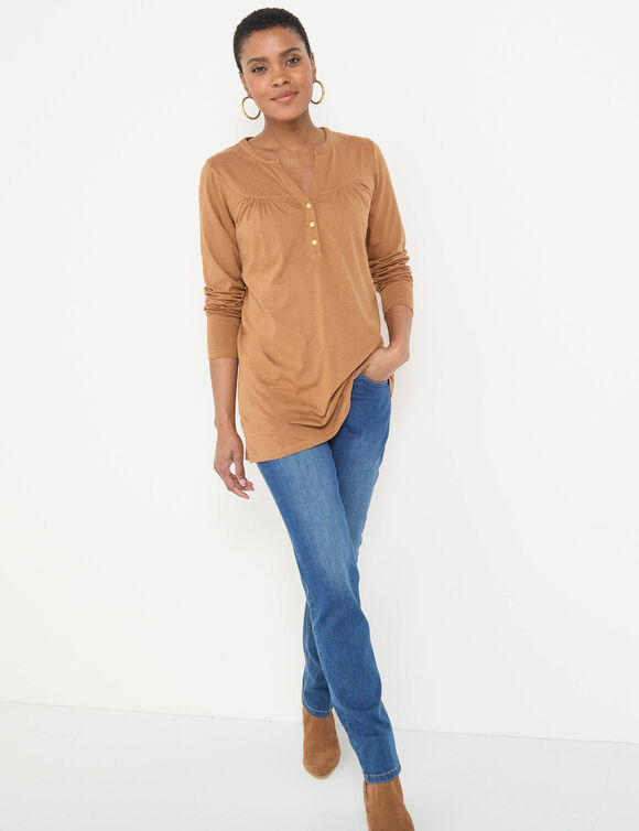 Tunique col boutonné unie (caramel)