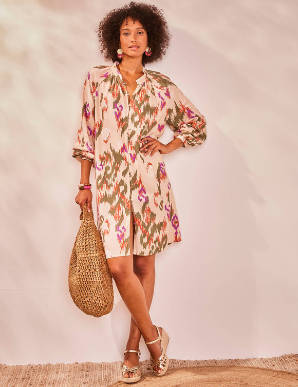 Robe chemisier imprimée (beige / kaki)